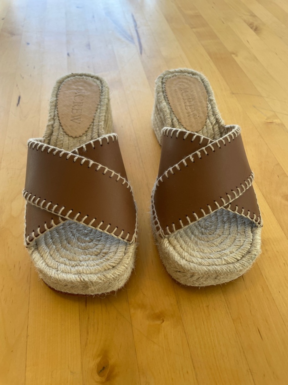 J. Crew Tan Leather Espadrille Mule Slides